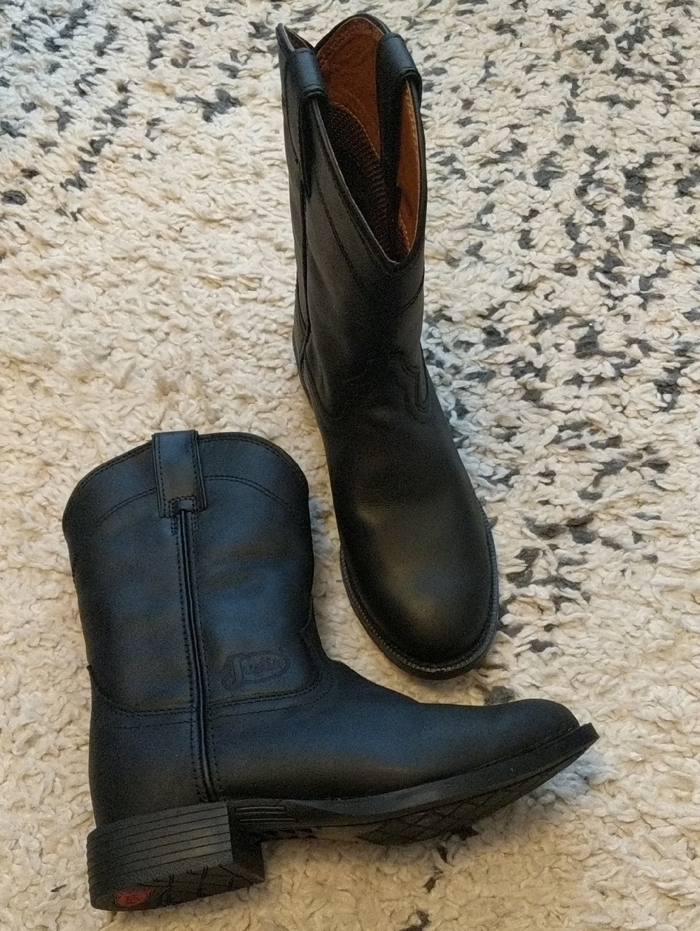 Justin Men's Boots Black Leather Stampede Roper Pull-On Boots